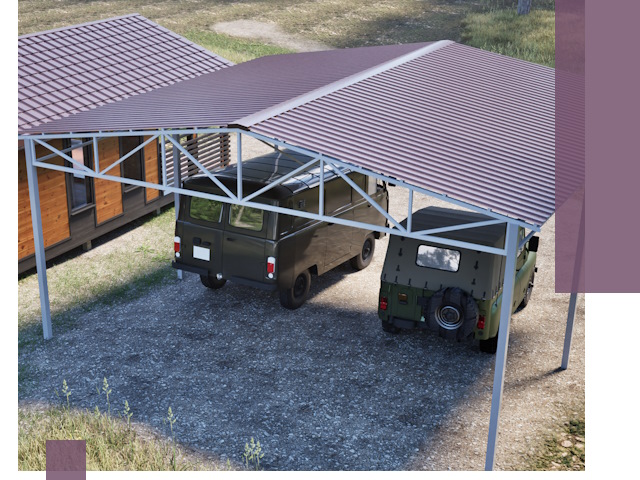 Двускатные навесы под ключ в Дюртюли — изготовление и монтаж